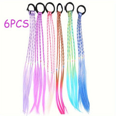 6pcs Fantasy Hair Extensions Set Braids Ponytail with Elastics