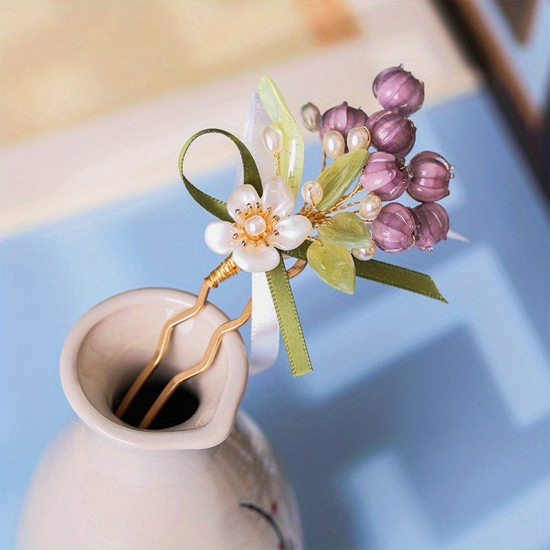Lily Flower Hairpin Floral Hairpin Cheongsam Hair Accessories With Tassel