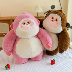 Fluffy Monkey Plush Doll Soft Fur Brown/Pink 9.84in Gift for Girls