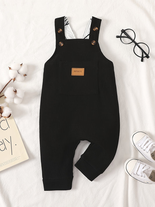 Baby Boy Waffle Letter Patched Overalls