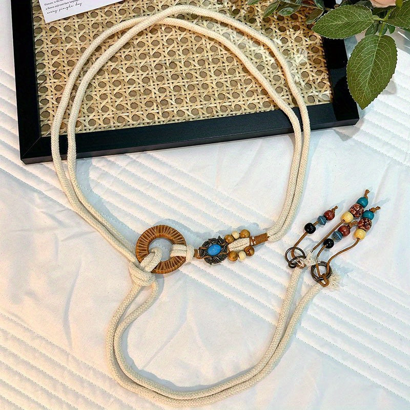 Vintage Wood Beads Tassel Waistband
