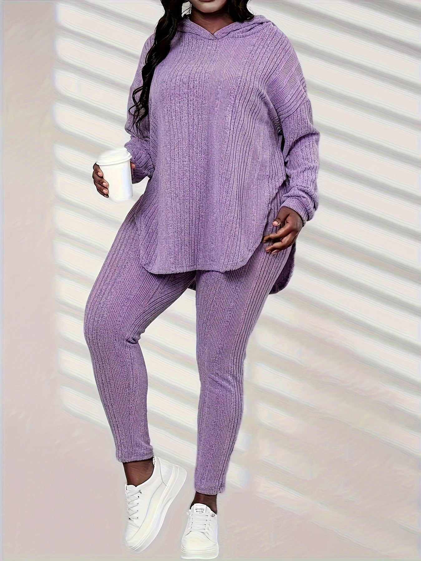  Ribbed Hoodie & Leggings Lounge Set