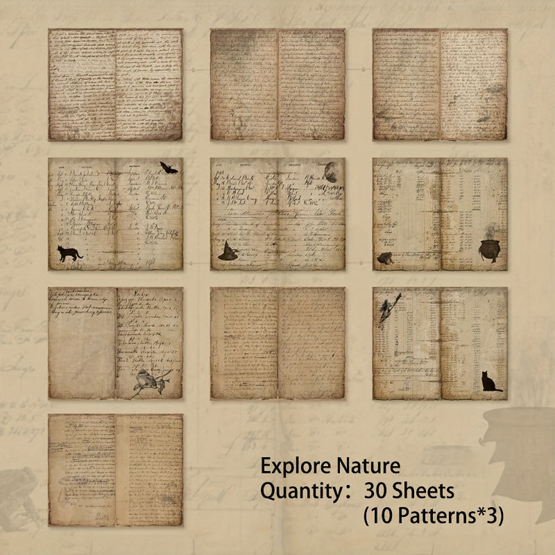30 Sheets Vintage Text Scrapbook Paper DIY Scrapbooking Supplies Retro Materials