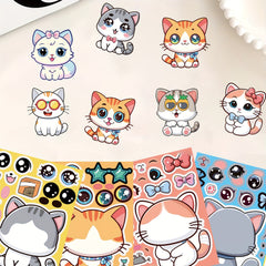 Cat Stickers Set - 8 Sheets Removable Self Adhesive Cartoon Decals