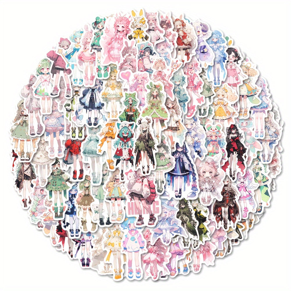 100pcs Anime Character Stickers Herringbone Self Adhesive Decals
