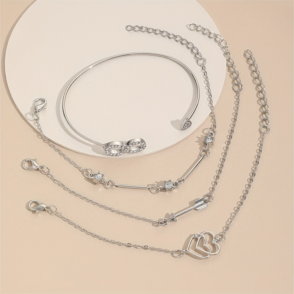 4 Pcs Boho Style Bangle Bracelets Set, Dainty Hand Jewelry Decor