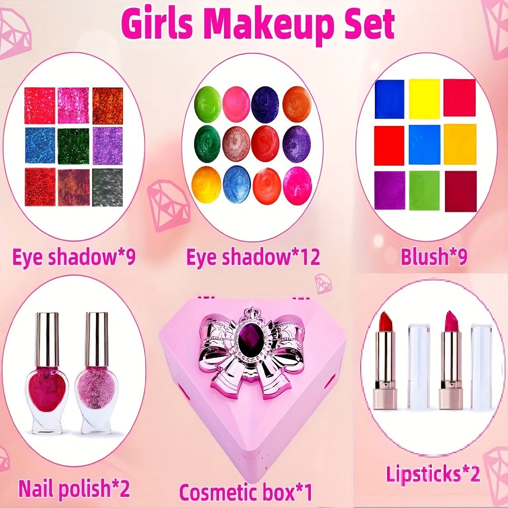 Girls Washable Makeup Kit in Pink Crystal Case - Perfect Princess Gift