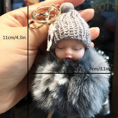 PomPom Sleeping Baby Doll Car Key Chain Cute Bag Pendant Key Holder