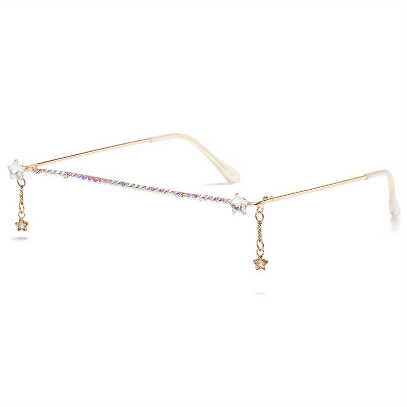 Y2K Bow Star Decor Glasses Frame Rhinestone Lensless Decorative Glasses