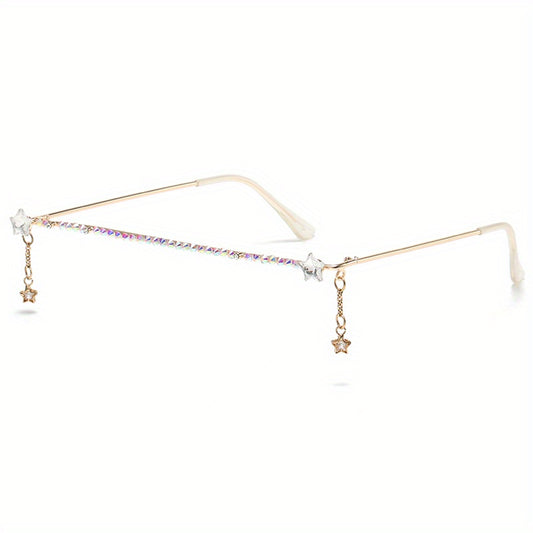 Y2K Bow Star Decor Glasses Frame Rhinestone Lensless Decorative Glasses