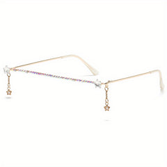 Y2K Bow Star Decor Glasses Frame Rhinestone Lensless Decorative Glasses