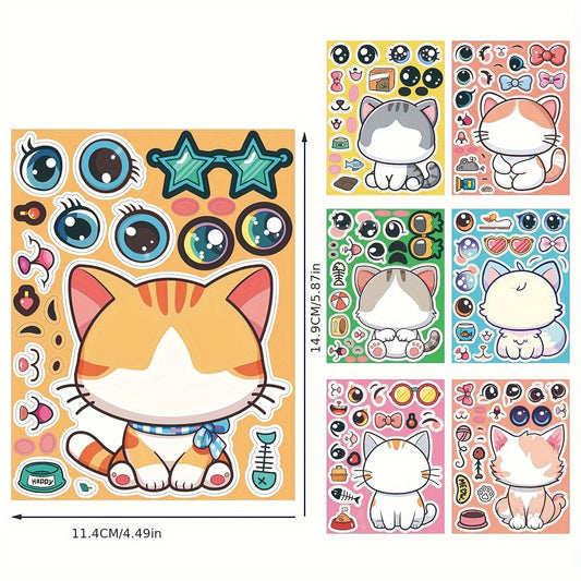 Cat Stickers Set - 8 Sheets Removable Self Adhesive Cartoon Decals
