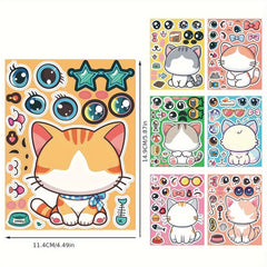Cat Stickers Set - 8 Sheets Removable Self Adhesive Cartoon Decals