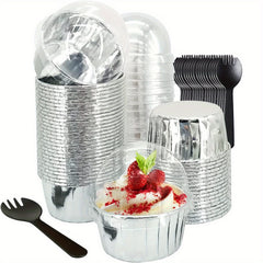50pcs Disposable Muffin Cups With Lids, Spoons and Glossy Cupcake Liners