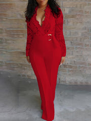Casual Wide Leg Pants with Lace Panel