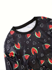  Watermelon & Heart Print Long Sleeve Lounge Set