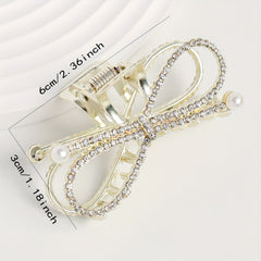 Rhinestone Hair Claw with Faux Pearl Large Shark Claw Jewelry for Women