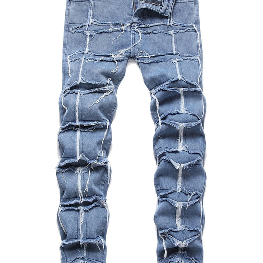 Slim Fit Raw Trim Jeans Mens Distressed Denim Pants