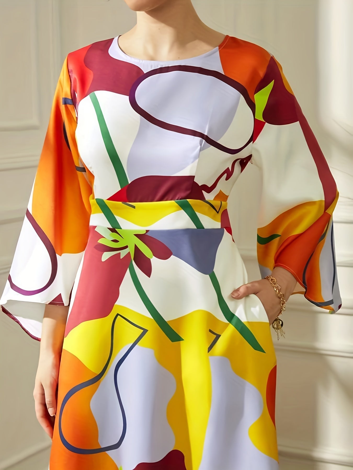  Abstract Print Maxi Dress With Pockets
