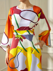  Abstract Print Maxi Dress With Pockets