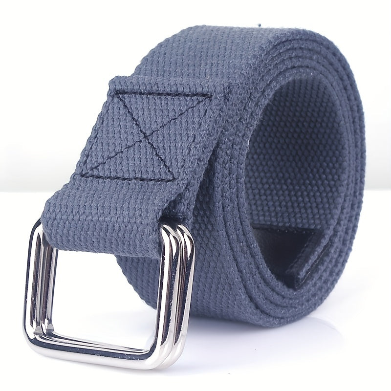 1pc Double Buckle Woven Canvas Belt for Men