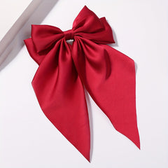 Red Large Satin Bow Hair Clip French Barrette Ponytail Women
