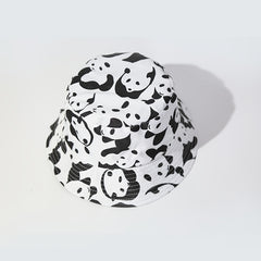 UPF50 Sunshade Bucket Hat With Panda Pattern Double sided Sun Hat