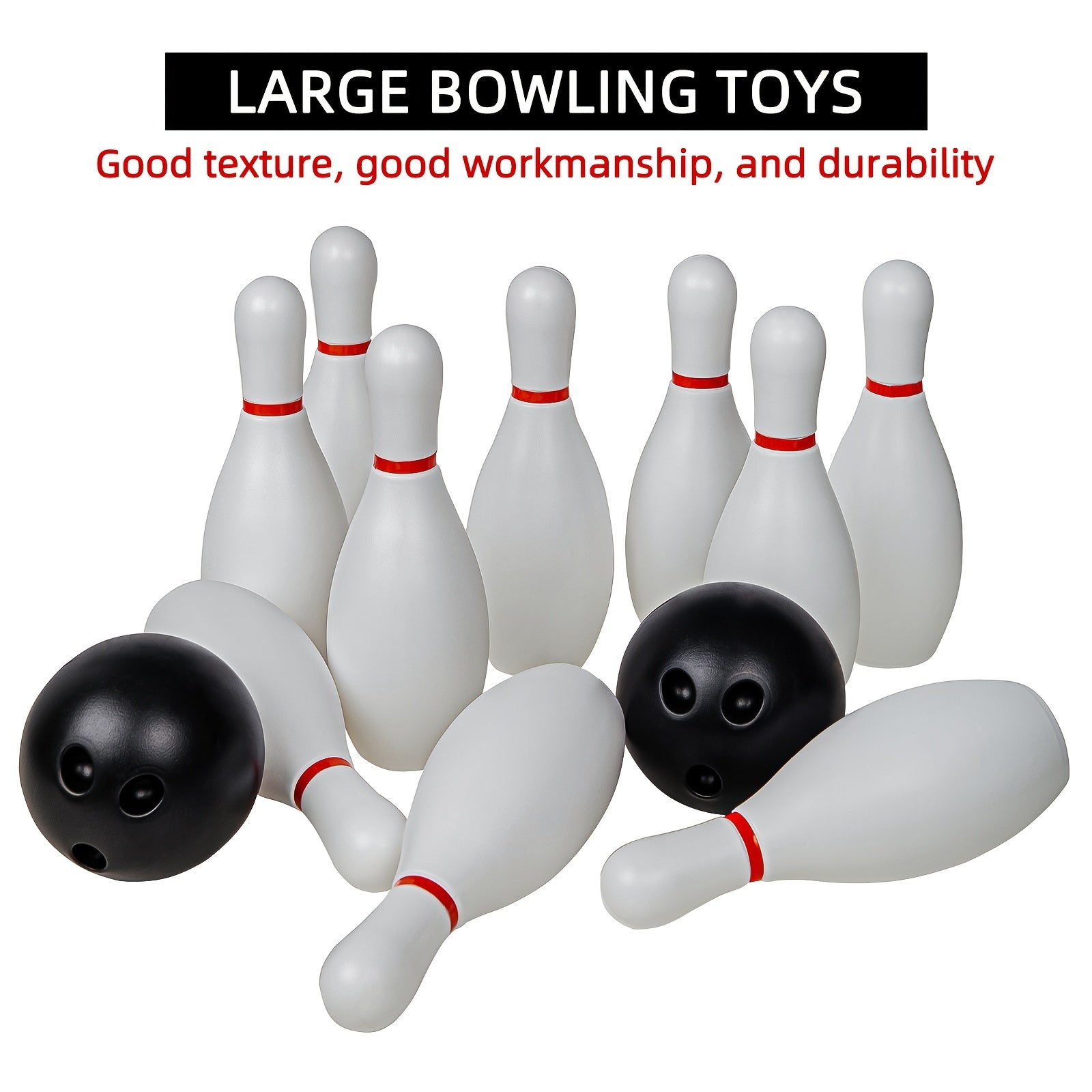 Bowling Ball Toy Set 10 Bottles 2 Balls Classic Style Large Size