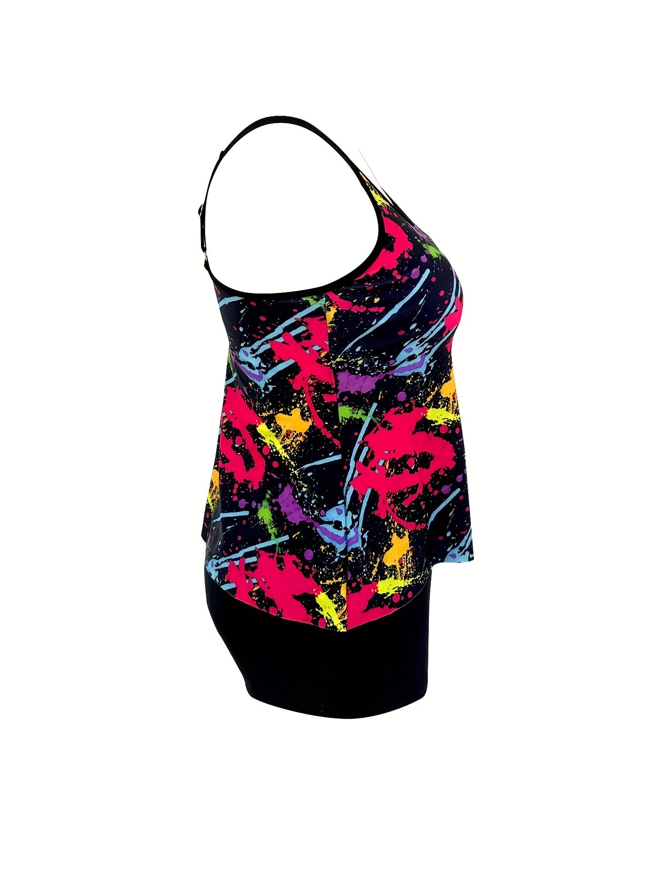  Splash Print Tankini Set Cami Top & Shorts Swimsuit