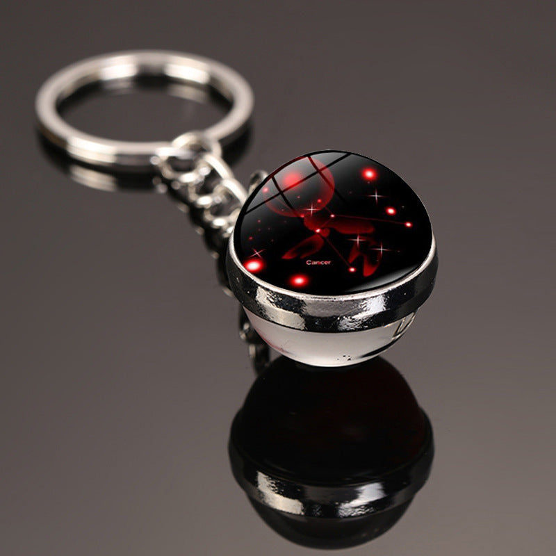 12 Constellations Car Key Ring Starry Sky Luminous Glass Ball Keychain
