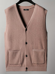 Men's V Neck Button Up Cardigan Vest for Fall Winter