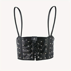 Rivet Lace Up Punk Belt PU Leather Waistband Hip Hop Underbust Gothic Waspie