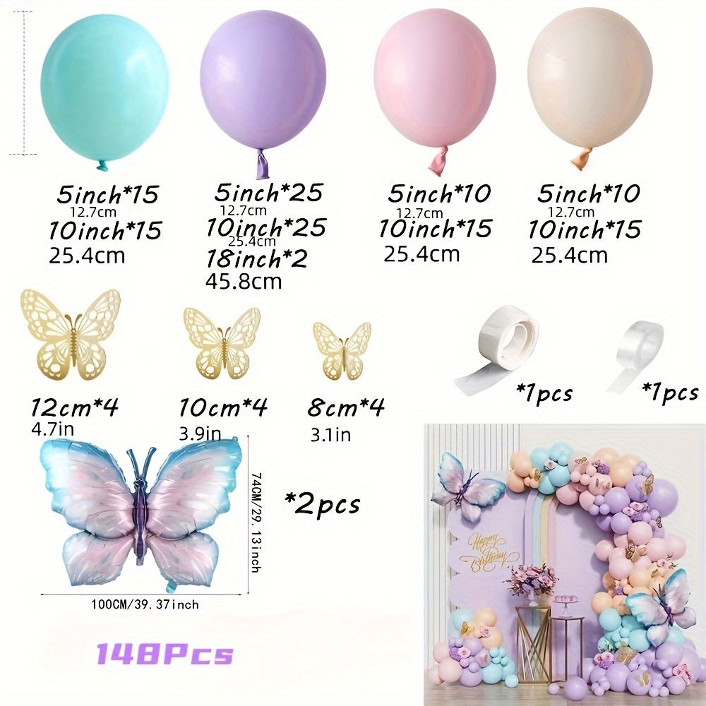 148pcs Purple Butterfly Balloon Set for Party Scene Layout