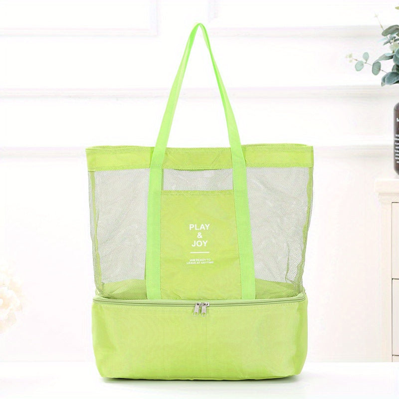 Large Capacity Zipper Shoulder Bag Transparent Top Handle Mesh Handbag