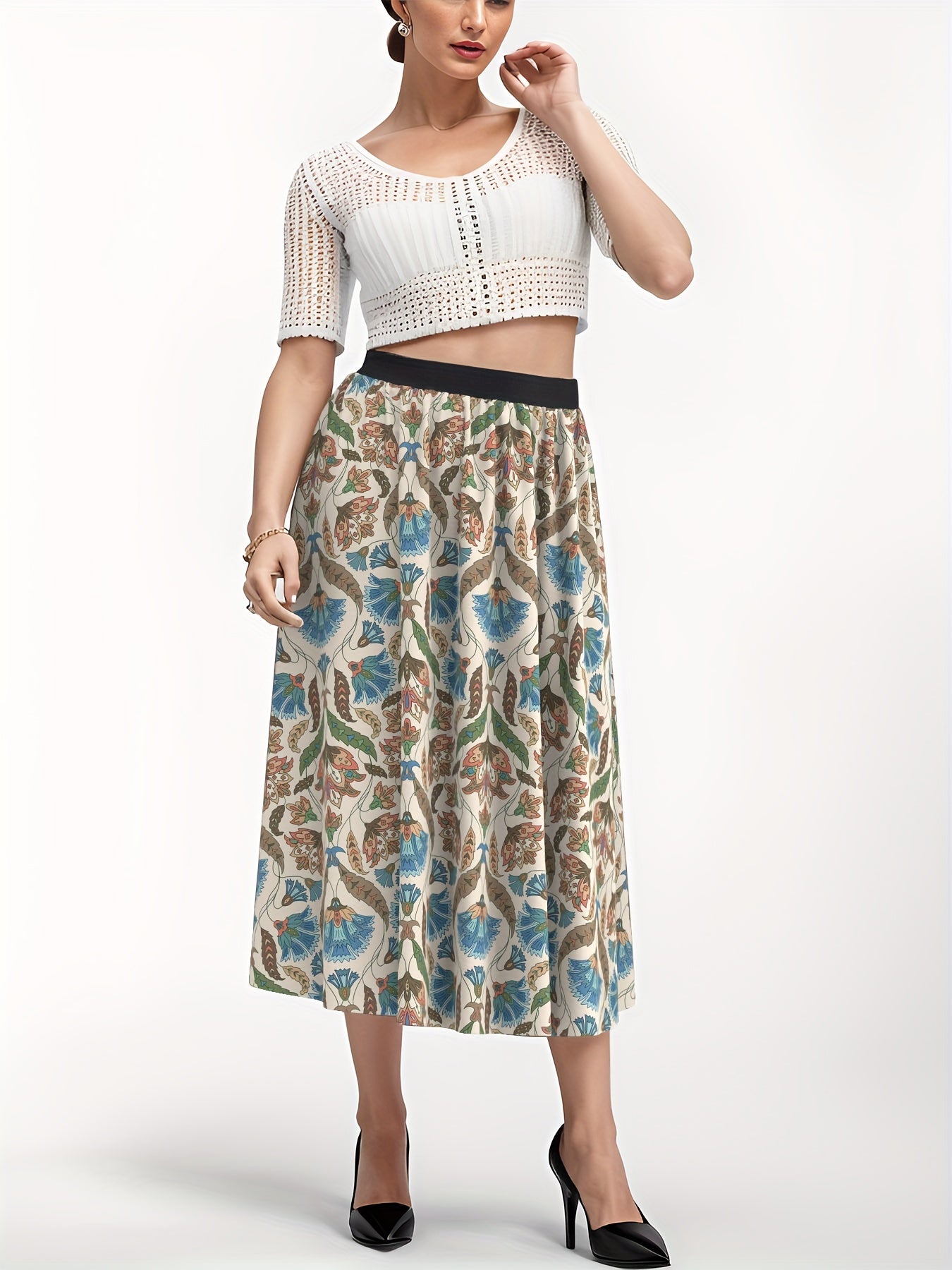  Floral High Waist A-line Skirt