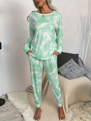 Tie Dye Print Lounge Set Long Sleeve Top & Pants Women's Loungewear