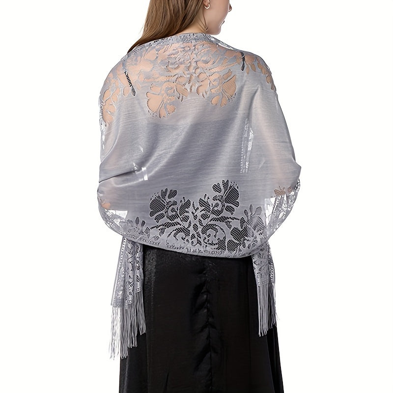 Lace Shawl Solid Hollow Out Tassel Wrap Scarf For Evening Dresses