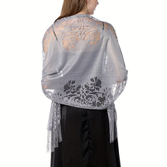 Lace Shawl Solid Hollow Out Tassel Wrap Scarf For Evening Dresses
