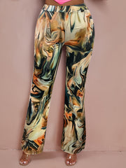  Casual Pants Women's Plus Contrast Marble Print Stretch Pants