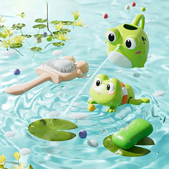 7pcs Frog Bath Toy Set with Water Gun & Massage Brush