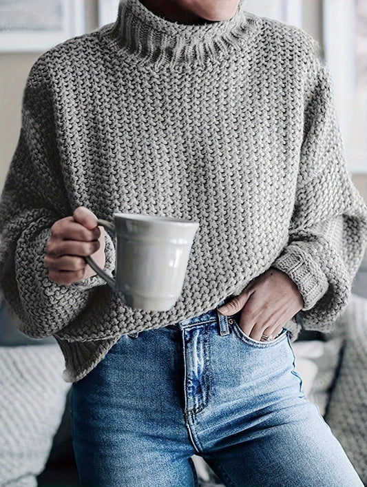  Solid Long Sleeve High Neck Sweater