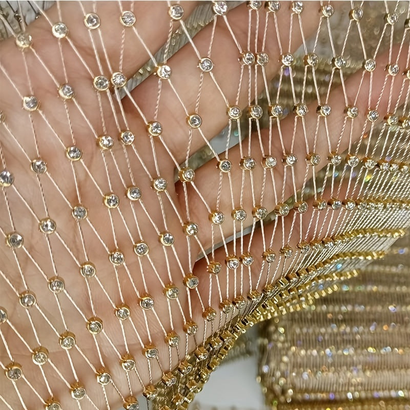 Golden Crystal Rhinestone Fishnet Fabric One Yard DIY Costume Mask Headband
