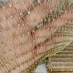 Golden Crystal Rhinestone Fishnet Fabric One Yard DIY Costume Mask Headband