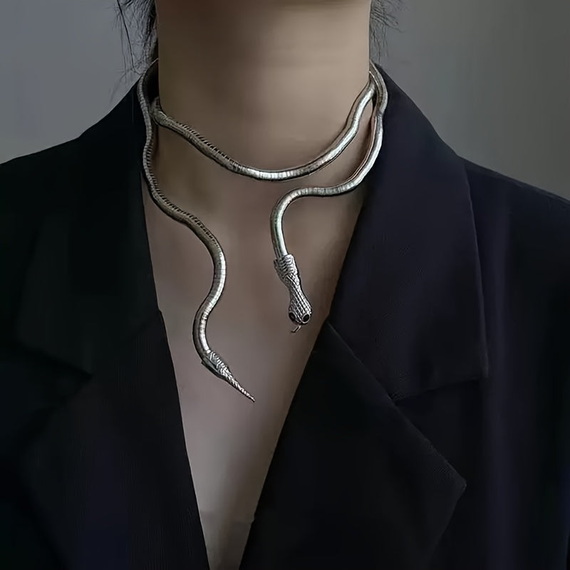 Gothic Snake Necklace Long Chunky Snake Wrap Collar For Women Girls