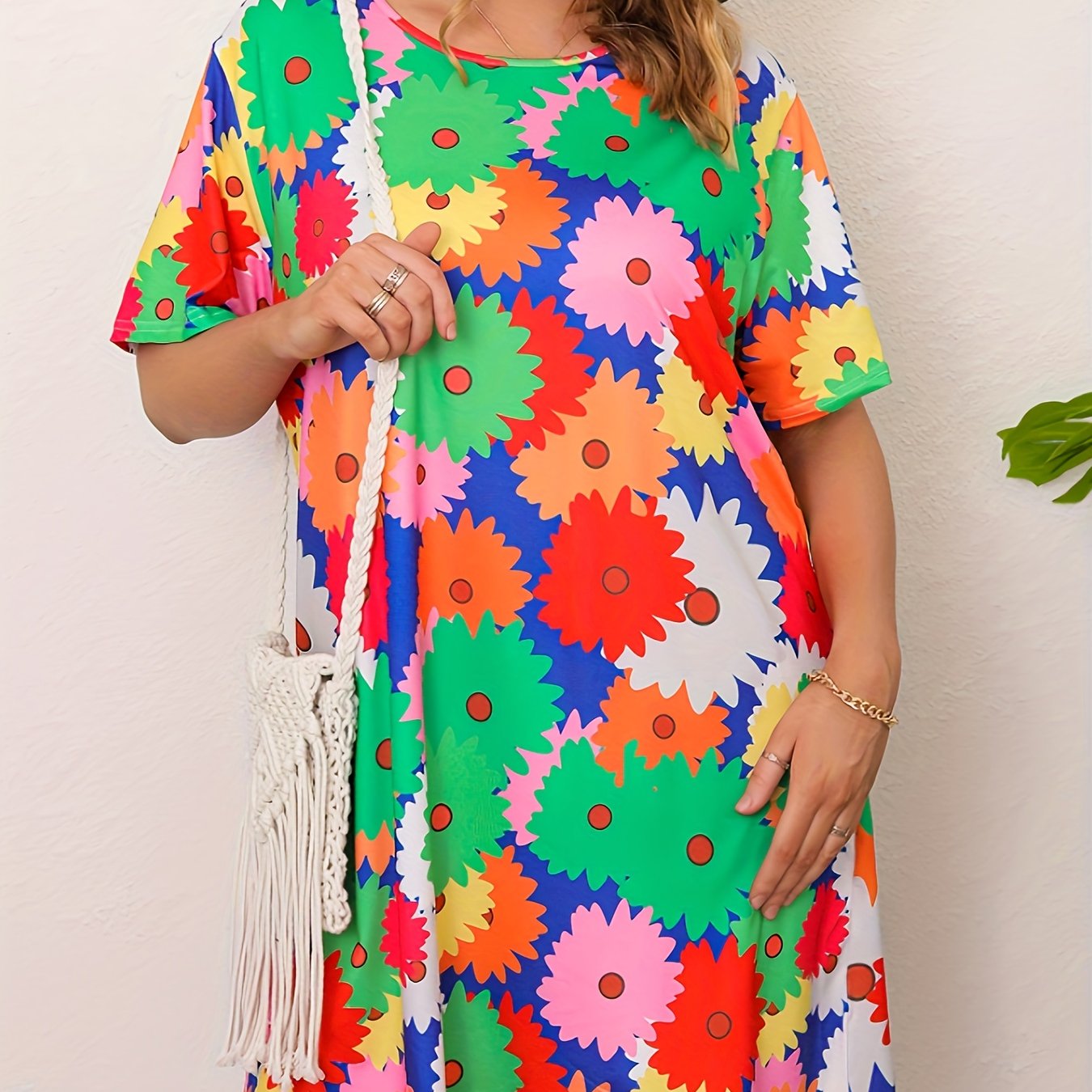 Women's Plus Floral Print Short Sleeve Stretch Dress