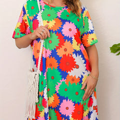 Women's Plus Floral Print Short Sleeve Stretch Dress