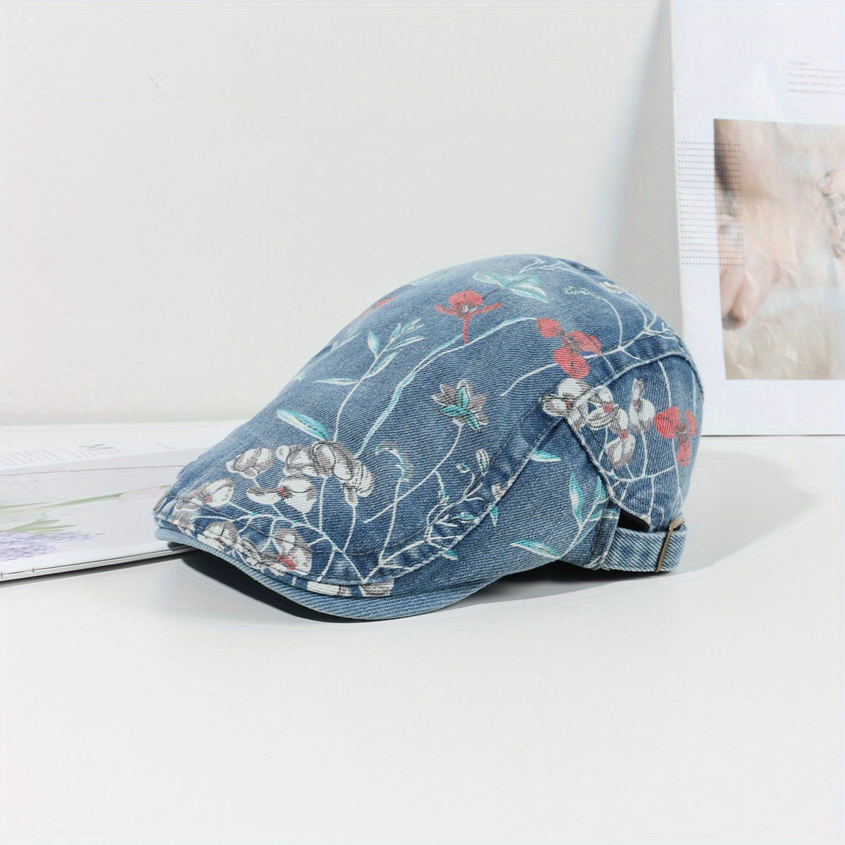 Y2K Washed Denim Newsboy Hat Beret Vintage Lightweight British Style Painter Hat