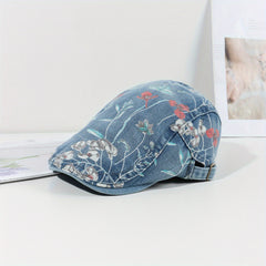 Y2K Washed Denim Newsboy Hat Beret Vintage Lightweight British Style Painter Hat