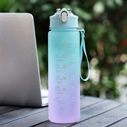 Leakproof Gradient Water Bottle with Time Marker & Large Capacity