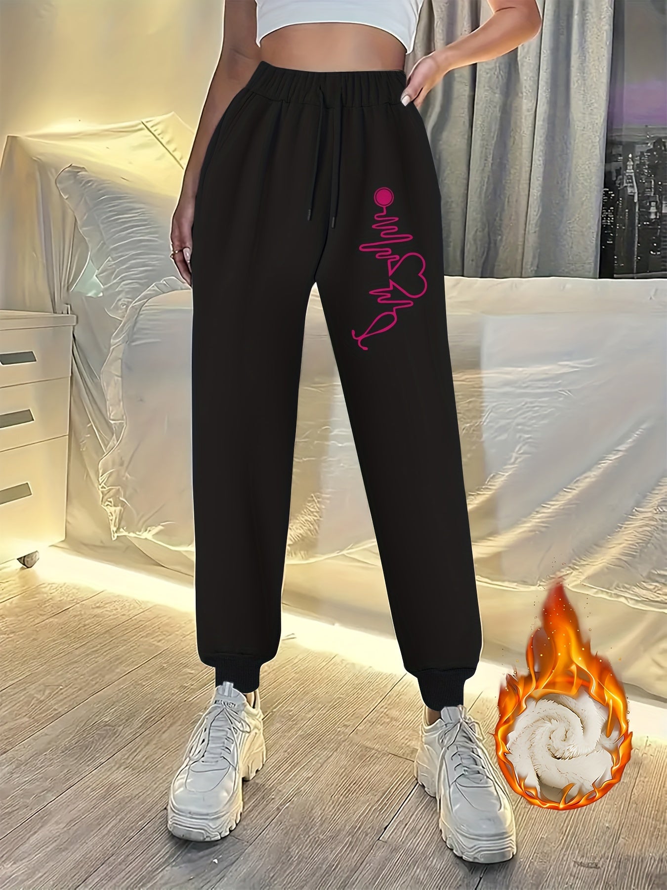 Women's Plus Size Heart Print Fleece Joggers